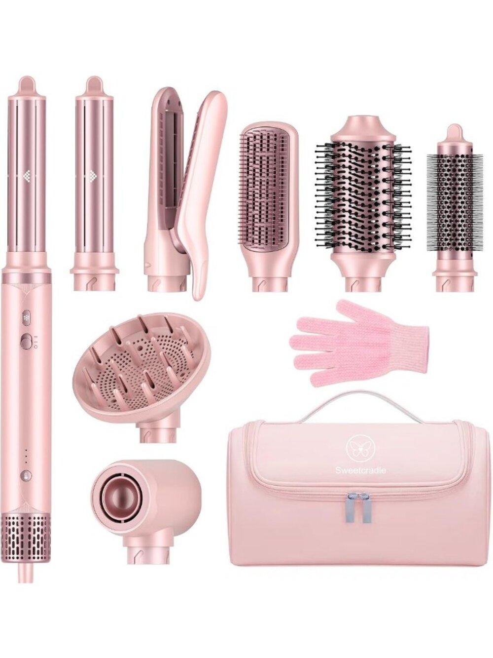 8-in-1 Hair Dryer Brush Set - Fast Drying, Volumizing, Curling & Straightening